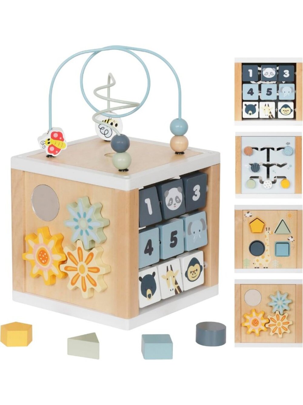 6-in-1 Wooden Activity Cube | Montessori Educational Toy for Toddlers 1-3 | Bead